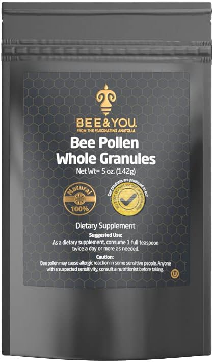 Bee and You Natural Raw Bee Pollen Granules, Superfood Supplement, Amino Acids, Gluten Free, 5 Oz Bag