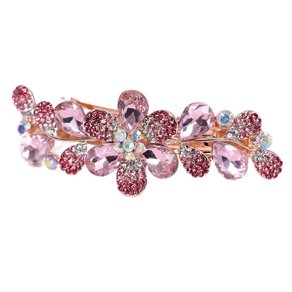 Ruihfas Women Girls Crystal Rhinestone Flower Pattern Hair Spring Clip - Sweet Hair Accessories (Pink)