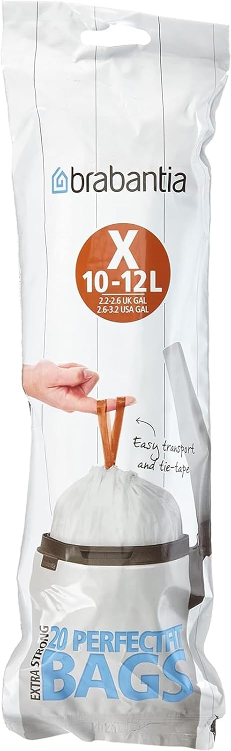 Brabantia Trash Can Liner, Code X, 3.2 Gallon, White