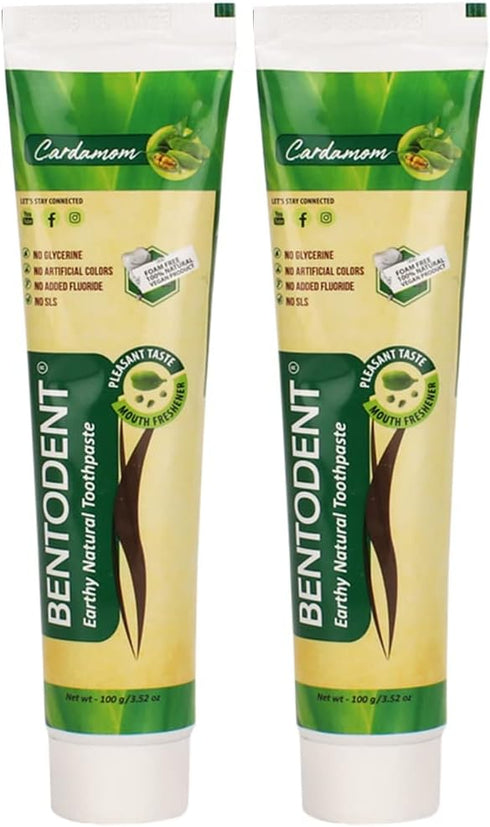 Pack 2) Bentodent Natural Toothpaste for Entire Family Incl Kids - SLS Free, Fluoride Free - Freshens Breath, Helps