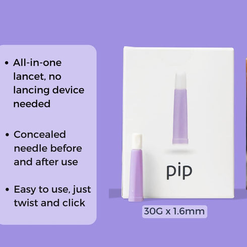 Pip 100 Lancets, All-in-One 30G-1.6mm Diabetes Safety Lancets for Sensitive Fingerstick Testing