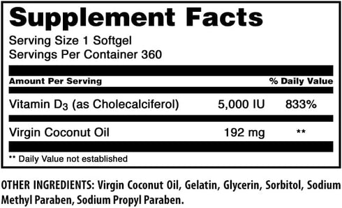Amazing Formulas Vitamin D3 Supplement, 5000 IU, 360 Softgels, Non-GMO, Gluten-Free, Made in USA