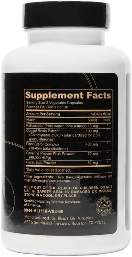Black Girl Vitamins Cholesterol Control Supplement for Heart, Energy, and Cholesterol Support, Niacin, Gluten-Free, 60ct