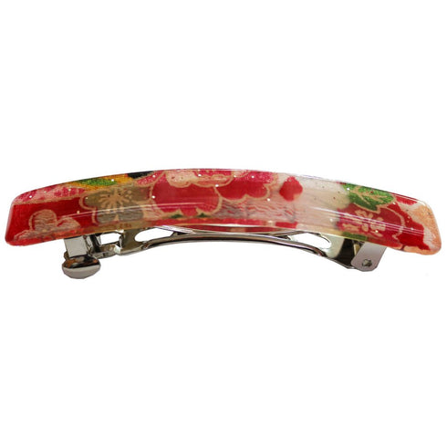 Japanese Kyoto Chirimen Barette Hair Clip/Clasp, Red/Pink