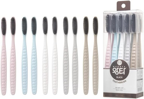 Wangta Soft Toothbrush, 10 Pack (Charcoal), Best Manual Toothbrush for Sensitive Gums and Teeth