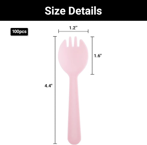 EUSOAR Disposable Sporks, 100pcs 4.5"x1.3" Plastic Sporks, Heavy Duty Heavyweight Disposable Utensils Silverware Set Individually Wrapped Fork Spoon for Party Bulk Wedding Birthday Gathering-Pink by EUSOAR