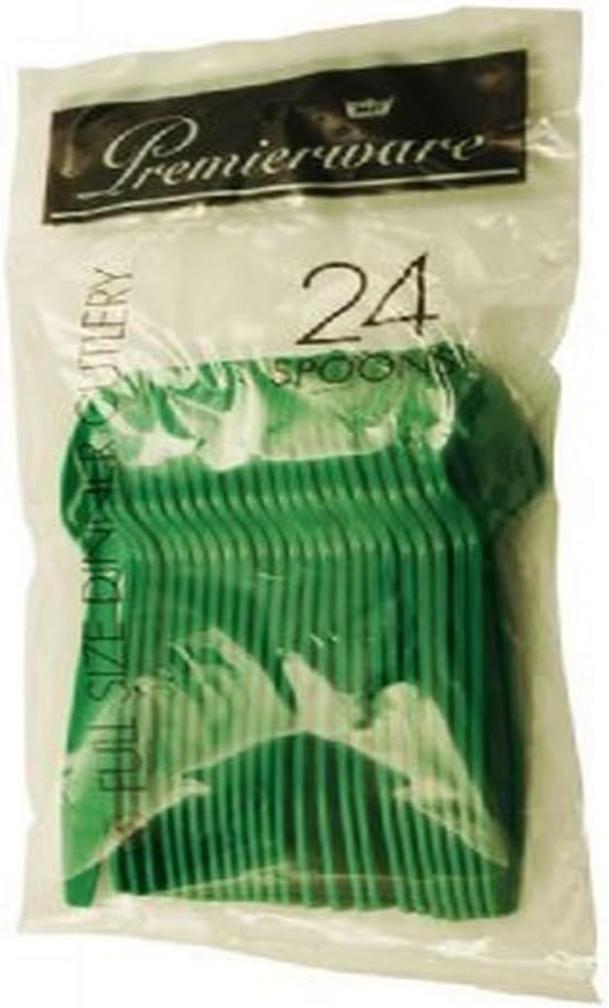 Maryland Plastic Premierware Spoons Bag, Kelly Green, Pack of 24