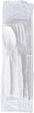 Set, 250 Boardwalk Disposable Plastic Cutlery Four Piece Silverware Kit, Case of Medium Weight Fork Knife Spoon Napkin