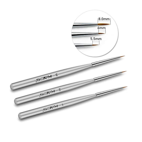 KADS 3 pcs Nail Art Brushes Set Liner Striping Brush for Strokes Details Painting, Blending, Elongated Lines