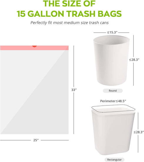 Heavy Duty 15 Gallon Drawstring Trash Bags, 108 Count Ultra Thick Plastic Garbage Bags