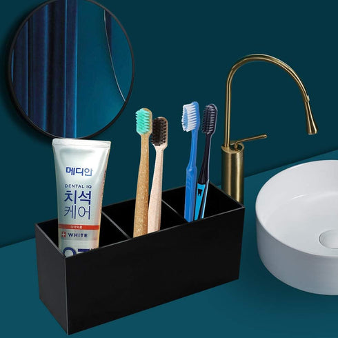 Weiai Black Acrylic Makeup Brush Holder Organizer, 3 Slot Cosmetics Brushes Storage Solution