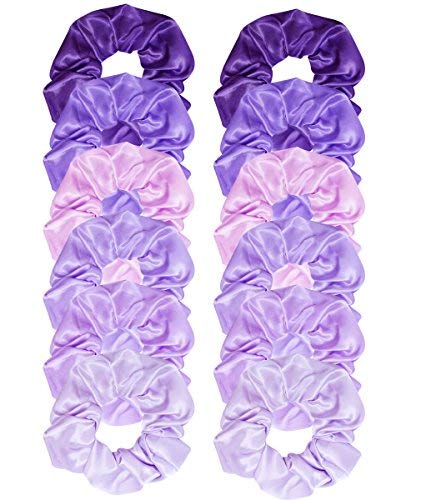Jaciya 12 Pack Purple Satin Hair Scrunchies, Elastic Band Hair Bobbles, Ponytail Holder Hair Accessories for Women Girls