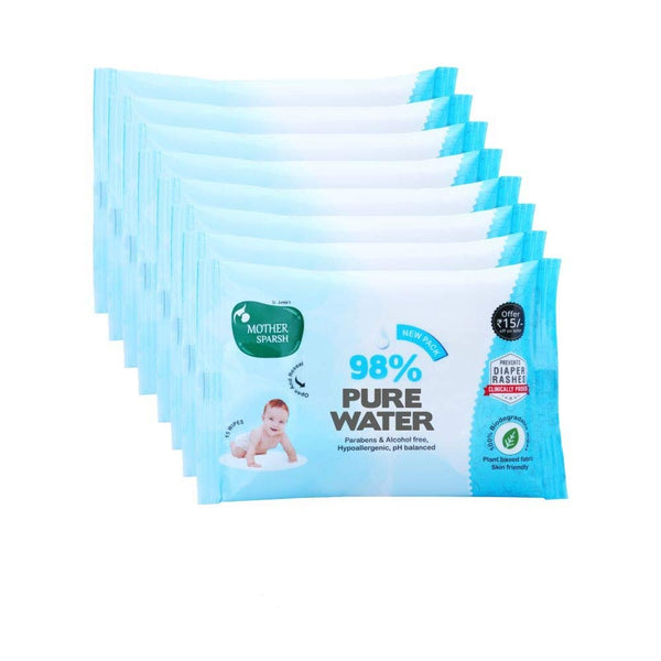 Mother Sparsh Cotton Scented Water Plant Fabric, Biodegradable Wipe (Blue, 15 Wipes) - Pack