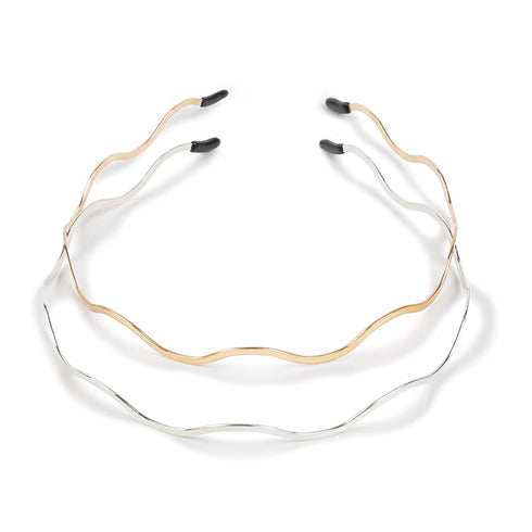 Metal Headbands for Women Trendy Gold Head Band for Teen Girls Cute Women Headbands for Hair Fashion Designer Hair Accessories 2PCS Elastic Hair Bands for Women's Hair, Silver & Gold