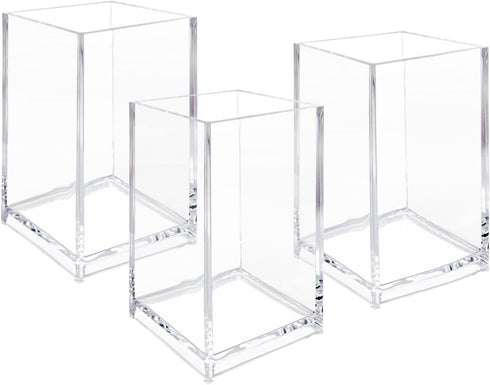 3 Pack Clear Acrylic Cosmetic Pencil Pen Holder Cup, Clear Makeup Brush Storage for Desk Organization