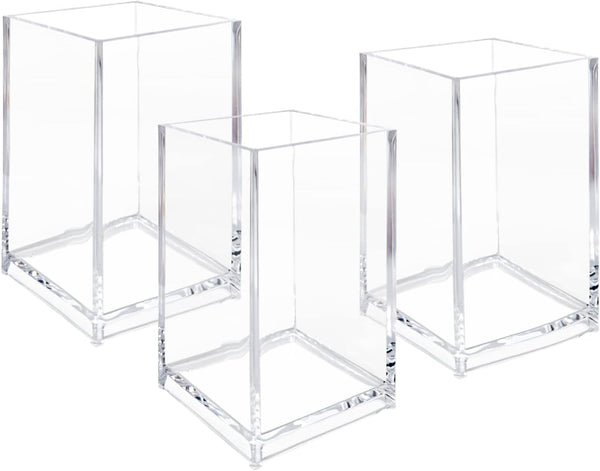 3 Pack Clear Acrylic Cosmetic Pencil Pen Holder Cup, Clear Makeup Brush Storage for Desk Organization