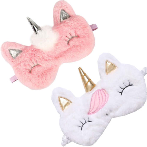 2 Pack Cute Animal Sleep Mask for Girls, Soft Plush Unicorn Blindfold Eye Cover for Travel & Sleeping