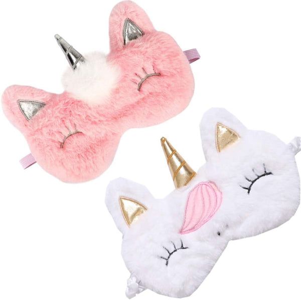 2 Pack Cute Animal Sleep Mask for Girls, Soft Plush Unicorn Blindfold Eye Cover for Travel & Sleeping