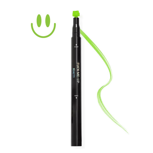 FMU Beauty UFO Body Art Stamp + Pen Liner for Colorful Festival Makeup (Happy Place - Green Smiley)