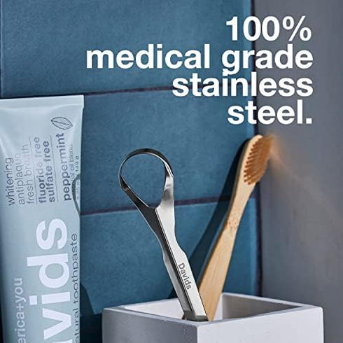 Davids 100% Medical Grade Stainless Steel Professional Tongue Scraper, Made in the USA