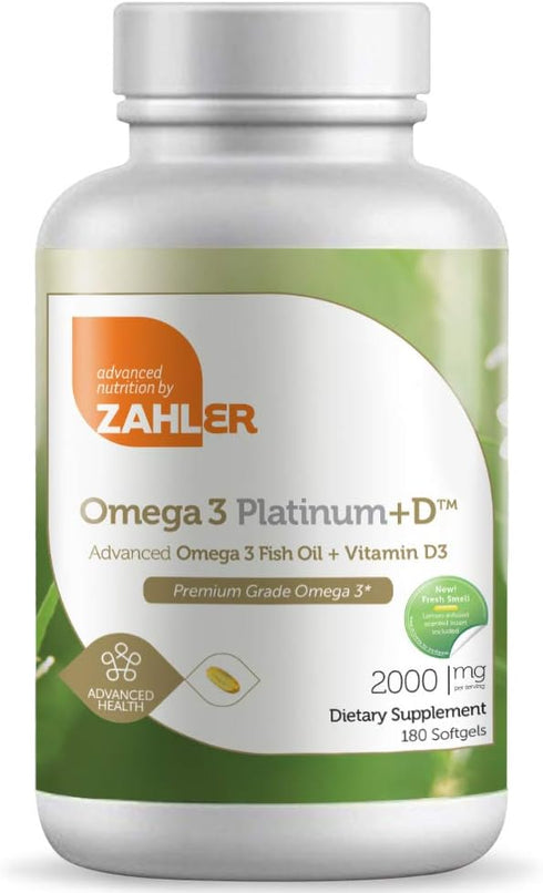 Zahler Omega 3 Platinum +D, All-Natural Fish Oil Supplement, Burpless Softgel, 90 Softgels