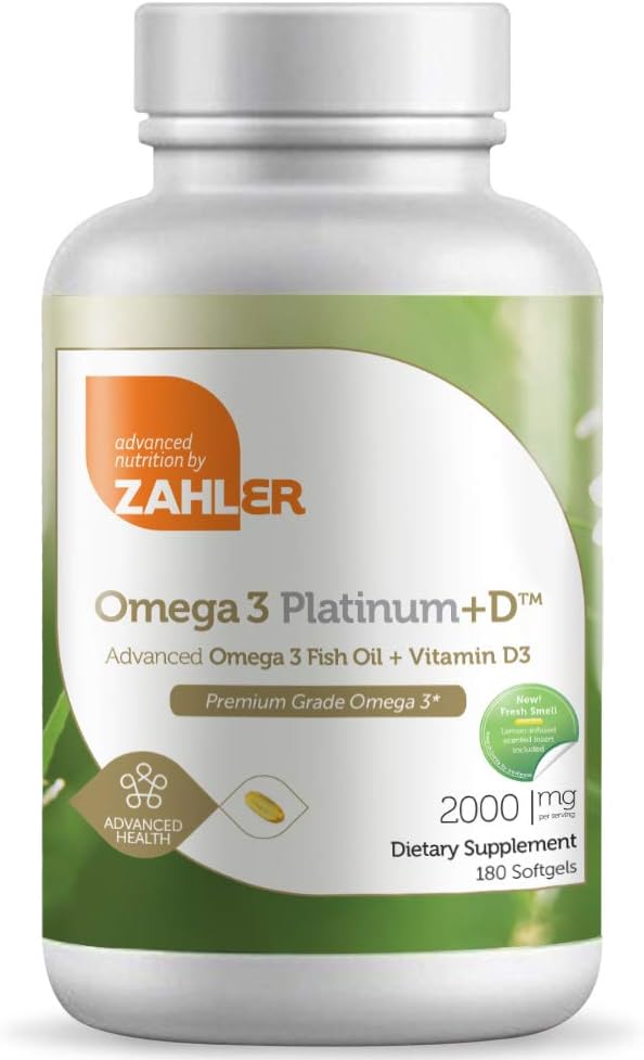 Zahler Omega 3 Platinum +D, All-Natural Fish Oil Supplement, Burpless Softgel, 90 Softgels