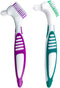 Premium Hygiene Denture Cleaning Brush Set - Multi-Layered Bristles & Ergonomic Handle for Denture Care (Purple & Green)