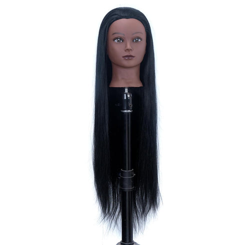 Mannequin Head with Hair - 26" Hair Styling Doll Head with Table Clamp Stand Included (Black YK)