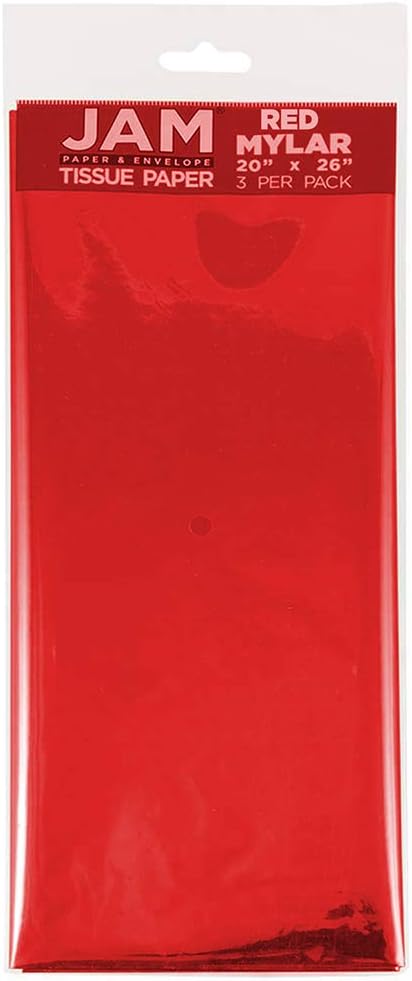 JAM PAPER Tissue Paper, Red Mylar, 3 Sheets/Pack