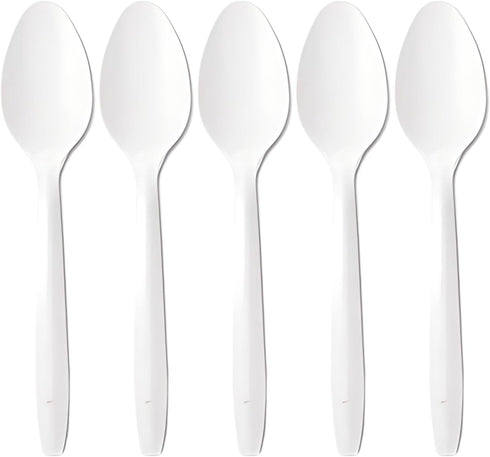 Kitchen Selection, White Deluxe Soup Spoons - Pack Of 50 - Classic & Disposable Plastic Cutlery, Perfect for Birthday Parties, BBQs, Home & Catering Events