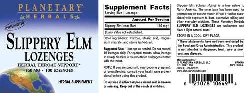 Planetary Herbals Slippery Elm Lozenges, Herbal Throat Support, 100 Lozenges