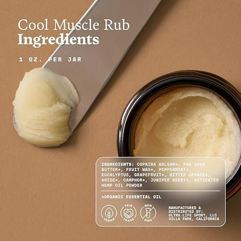 Ultra Life Sport Premium Cooling Muscle Rub Vegan Topical Balm with Peppermint & Bergamot Organic, Non-GMO, Water-Based