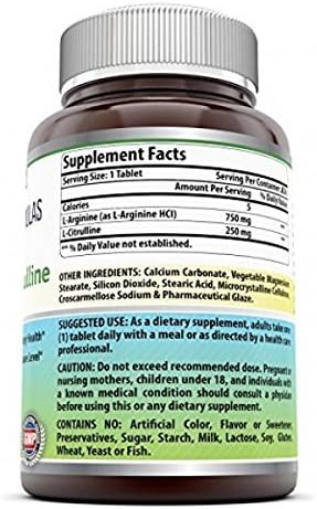 Amazing Formulas L-Arginine/L-Citrulline Complex 1000mg, 120 Tablets Supplement, Non-GMO, Gluten Free