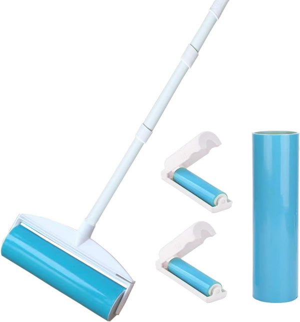 Large Reusable Lint Rollers, 8 Inch Washable Pet Hair Remover with 3 Extendable Handle, Sticky Lint Remover Brush Set