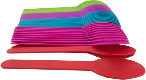 Disposable Mixed Color Heavy Wide Handle Plastic Spoons, 50Pc Frozen Yogurt Ice Cream Dessert Spoons