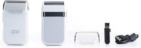 Pop Sonic Zip Compact Shaver for Men - Advanced Foil Technology Men's Electric Shavers - White/Grey Splash Proof Face Shaver - Wet & Dry Electric Balder - Compact Size for Home, Gym, Travel