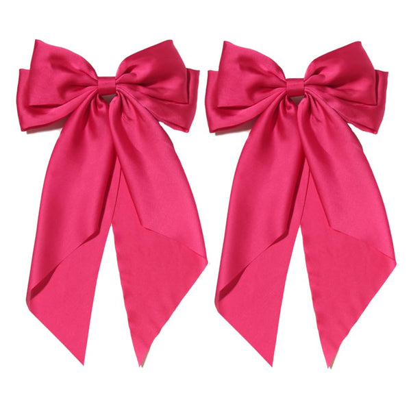 Satin Big Hair Bows Clips for Women, Large Hot Pink Hair Accessories, Pack of 2