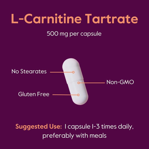 BESTVITE L-Carnitine Tartrate 500mg per Capsule (240 Capsules)(120x2) - Non-GMO, Gluten-Free, No Stearates