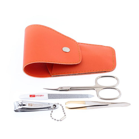 Tarko Solingen Travel Nail Clippers Set - 4 Pcs Manicure Kit with Stylish Leather Carry Case & Scissors