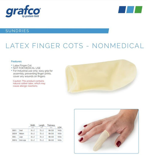 Grafco 3908 M Graham-Field Latex Finger Cots, Medium, Pack of 144
