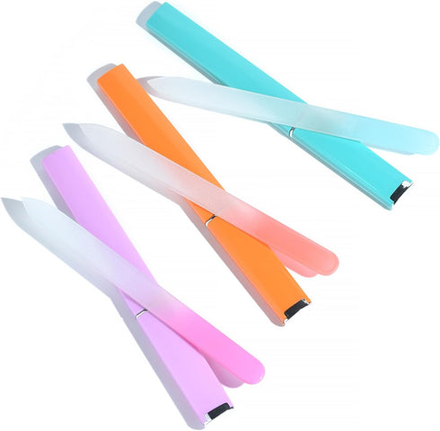 KADS 3 Pack KADS 5 Pack Glass Nail File Crystal Fingernail Files with Case for Natural Nail Professional Glass File Double-Sided Etched Nail Care Stocking Stuffers for Women or Adults, Unique Gifts