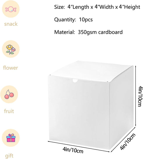SHIPKEY 10 Pack White Cardboard Gift Boxes with Lids, 4x4x4 inch Square Boxes for Party, Wedding, Christmas, Birthdays
