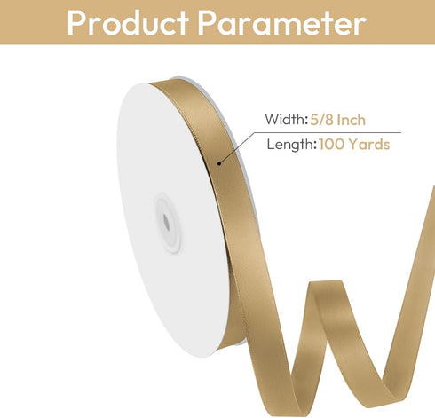 5/8" Width x 100 Yards Champagne Gold Satin Ribbon, Perfect for DIY Craft, Gift Wrapping, Party Decoration