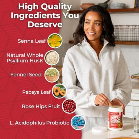 Health Plus Super Colon Cleanse, 12 oz Powder, 68 Servings - Natural Detox with Psyllium Husk & Senna Leaf