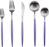 Gugrida Luxury Flatware, Royal 5 Piece Matte Purple Handle 18/10 Stainless Steel Tableware Sets for 1 Including Forks Spoons Knives, Camping Silverware Travel Utensils Set Cutlery (Purple Silver) by Gugrida