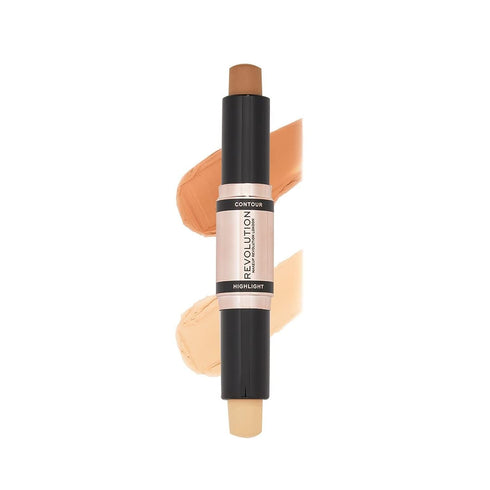 Revolution Fast Base Contour Stick, Dual Ended, Lightweight, Blendable, Sculpts & Defines Face, Medium (2 X 0.15 Oz)