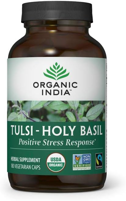 ORGANIC INDIA Tulsi Herbal Supplement - Holy Basil, Immune Support, Vegan, Gluten-Free, 180 Capsules
