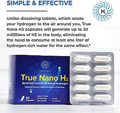True Nano H2 Plus by H2 Universe, Molecular Hydrogen with Active Nanobubbles for Energy & Antioxidant Support - 60