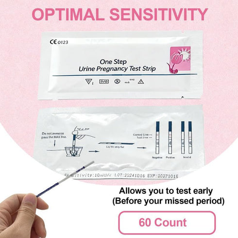 Reroon 60 Count 99% Pregnancy Test HCG Strips for Fertility Women | Home Early Detection Pregnancy Kits with Over