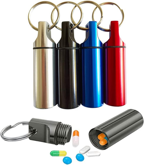 4 Packs Aluminum Pill Box Case and Earplugs Storage (Red, Black, Silver, Blue)